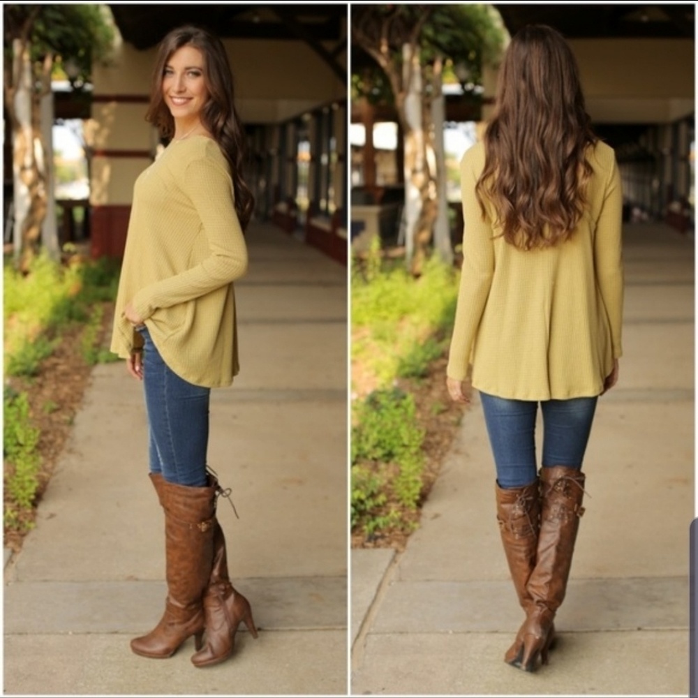Infinity Raine Light Mustard Waffle Knit Top - Picture 3 of 7